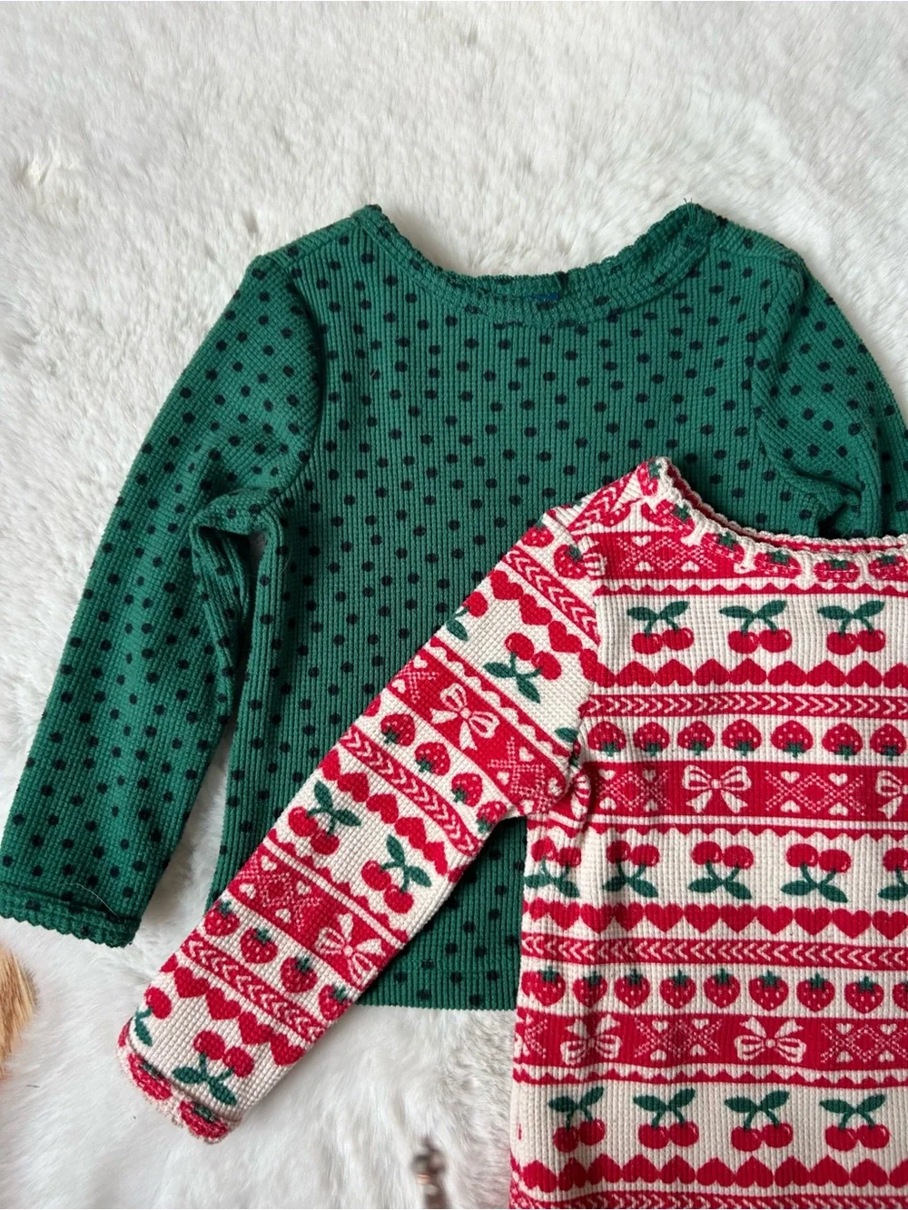 Old Navy Polka Dot & Cherry Bow Print Waffle Knit Lattice Trim Tops 12-18 MOS